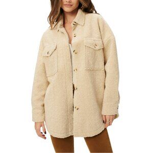 Good American Tusk Beige Soft Sherpa Oversized Button-Up Shacket Jacket S M Coat